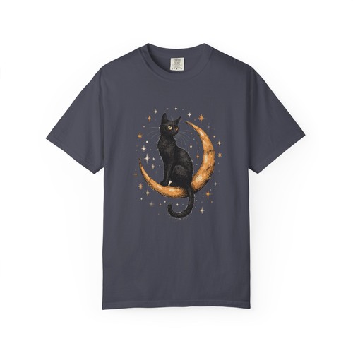Black cat moon shirt - black,
