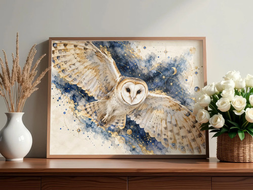 Celestial barn owl watercolour - owl,
